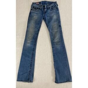 True Religion Jeans Womens 28 Blue Denim Regular Flare Fit Button Zip Pocket Y2k